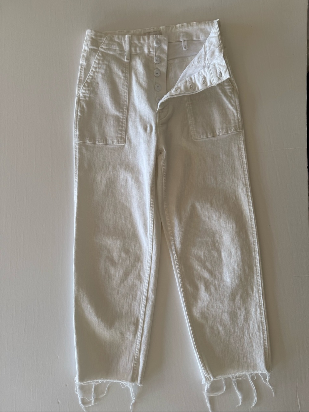 Mother The Private Ankle Fray Jeans White High Rise Patch Pocket Size 25 - Picture 4 of 14